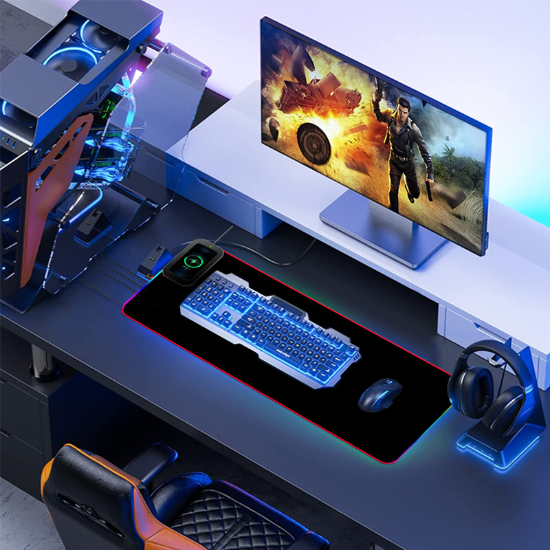 跨境熱銷無線充電鼠標墊批發一件代發電腦桌墊超大無線充鼠標墊