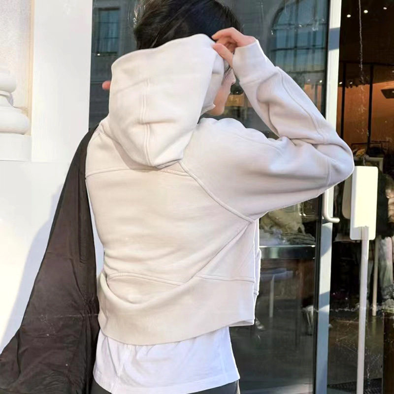 Lulu秋冬新型フィットネス運動ヨガ服のハーフファスナーと帽子のカジュアルで怠惰なショートコート|undefined