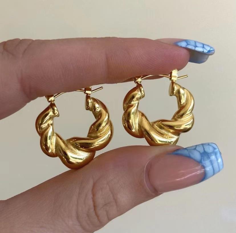 Twist Pattern Women'S Gender 1 Pair Fashion Twist Plating 201 Stainless Steel Stainless Steel Earrings