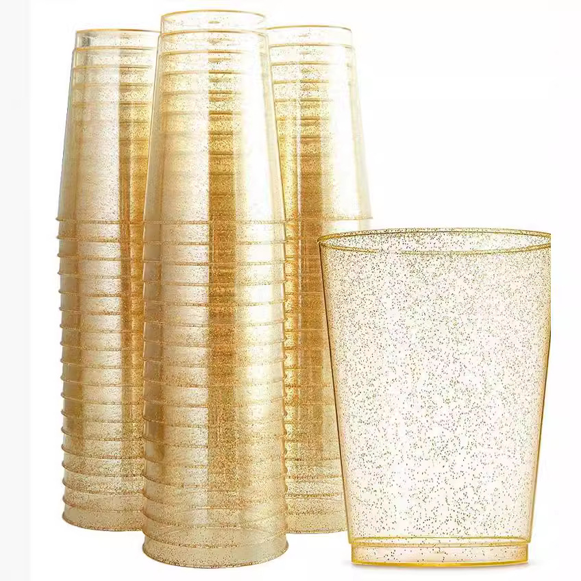 14oz borde dorado taza transparente doble borde dorado taza de plástico taza de cocina drinkware
