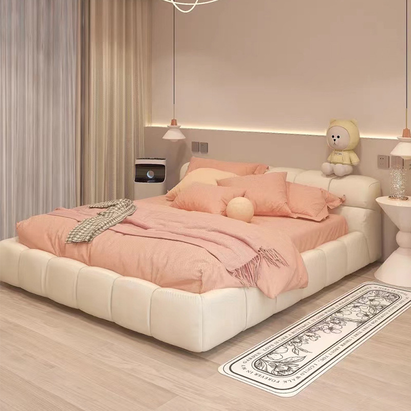 Crema viento red puff cama italiano dormitorio principal doble 1,8 m boda cama tatami pan francés piso cama