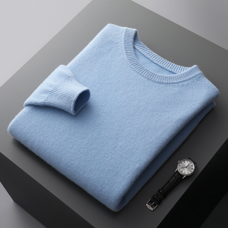 Cross-Border Export Single Men's Australian Merino Round Neck Pure Wool Sweater Business Casual Large Size 7 Needle Thickeneded Knitted Cross-Border Export Single Men's Australian Merino Round Neck Pure Wool Sweater Business Casual Large Size 7 Needle Thickeneded Knitted