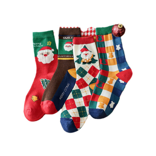 Christmas socks women's mid-calf socks 4 pairs in gift box for Christmas gifts cartoon long socks cross-border foreign trade wholesale