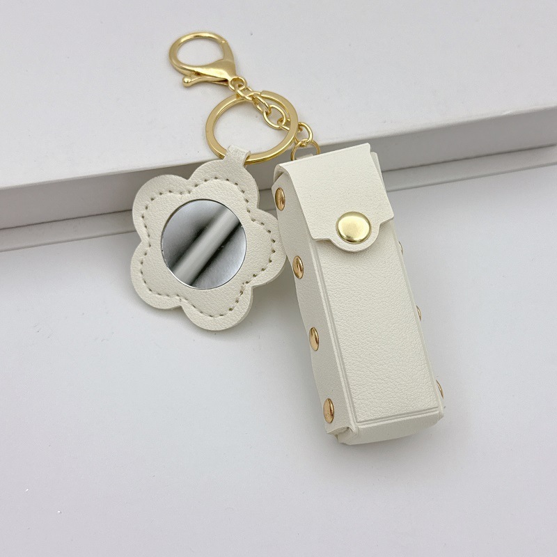 フラワーミラーキーホルダートランスレザーギフトペンダントジュエリークリエイティブミニ口紅収納キーチェーンペンダント|undefined