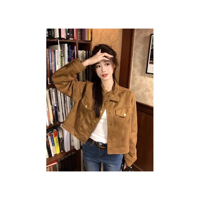 短款麂皮绒外套女春秋新款2025爆款洋气流行小个子高级感夹克上衣|undefined