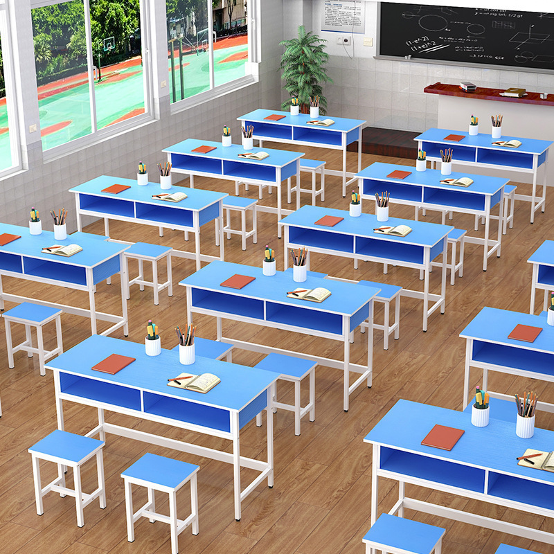 Student desk and chair with double-layer drawers, suitable for tutoring classes, single or double desks for student training Student desk and chair with double-layer drawers, suitable for tutoring classes, single or double desks for student training