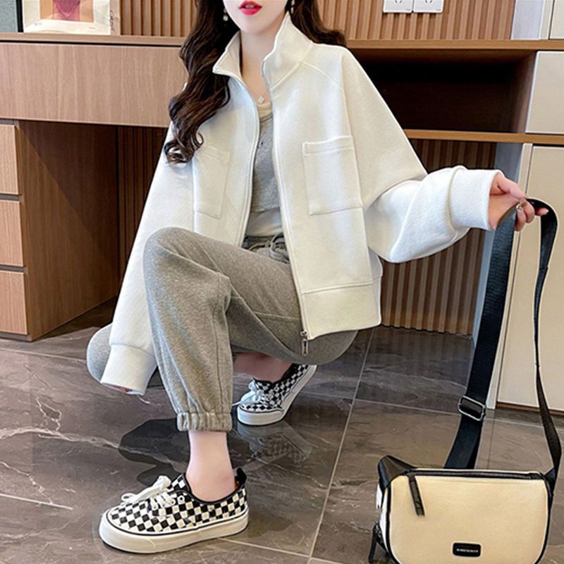 短款时尚立领外套女春秋百搭新款韩版卫衣开衫休闲宽松大码上衣|undefined