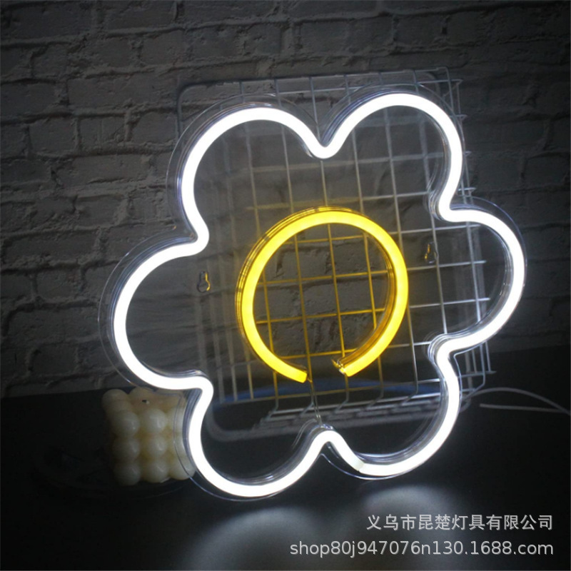Cross-border Hot Sale Acrylic Transparent Backboard Daisy Flower Neon Light Children's Room Decoration Atmosphere Light