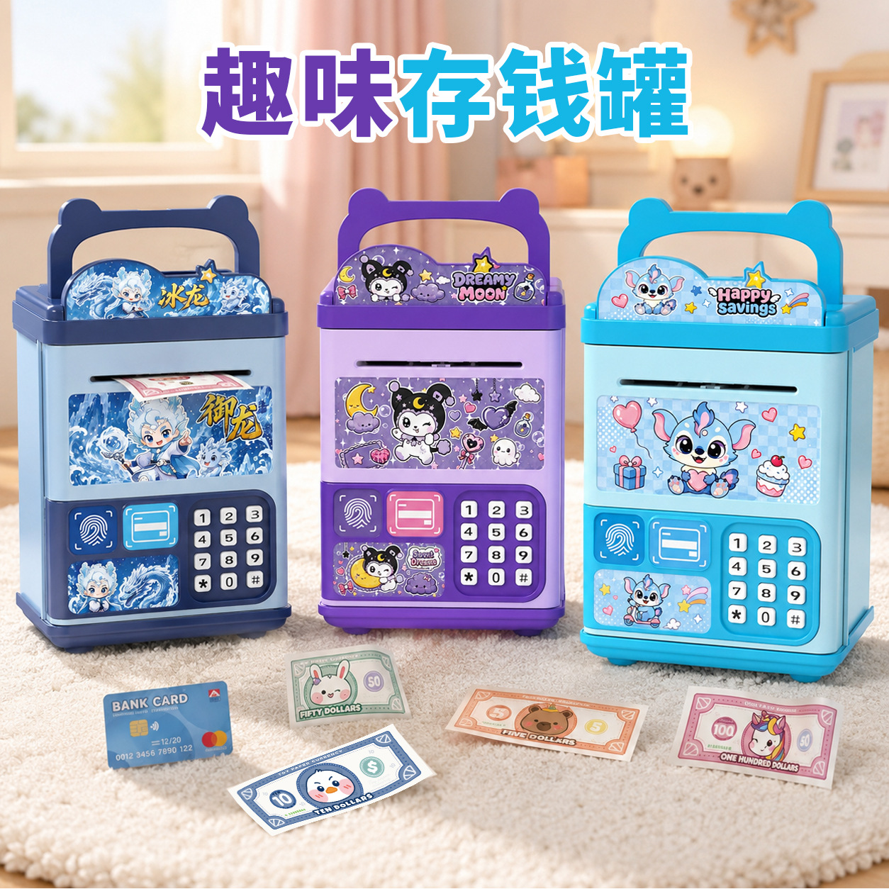 Little Luo's piggy bank combination lock - only takes in, doesn't come out - boy's large capacity combination lock storage cartoon animation