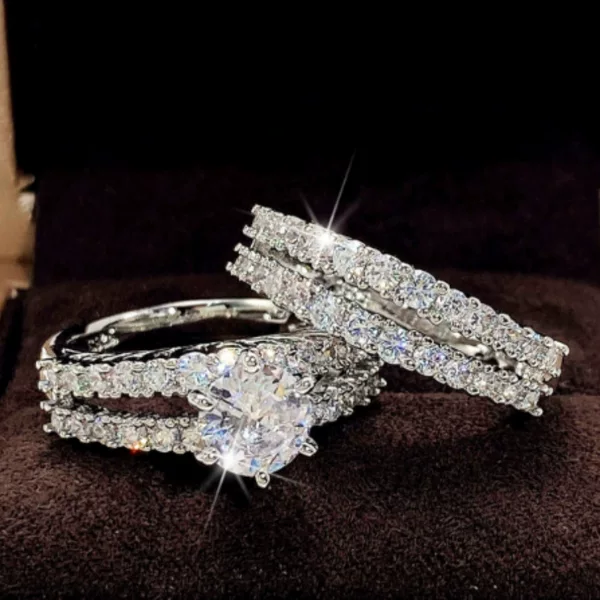 Cross-Border New Style Hollow Double-Layer Zircon Engagement Ring for Women, European and American Diamond Ring for Wedding Dinner, Bridal Ring Jewelry