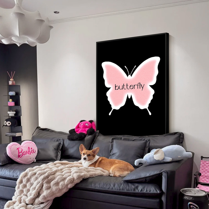 定制蝴蝶ins风客厅装饰画砂岩肌理LED灯卧室挂画沙发氛围感壁画