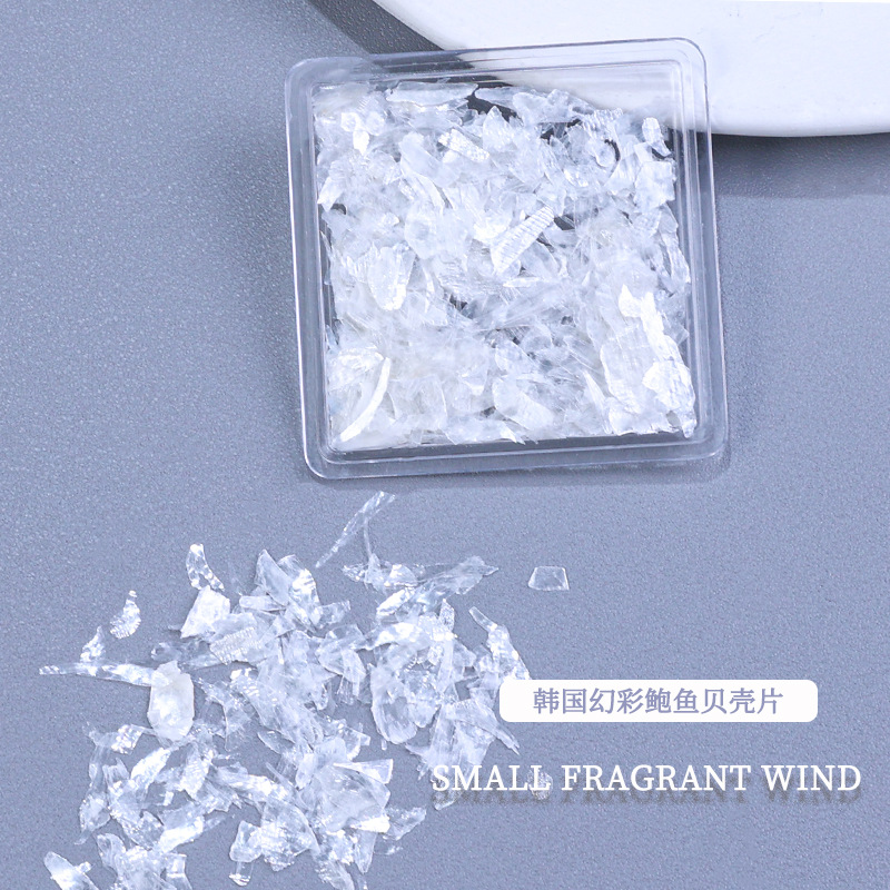 Decoraciones para uñas, piezas de concha de abulón iridiscente, decoraciones en caja, venta al por mayor, fragmentos de concha ultrafinos irregulares, decoración para uñas DIY