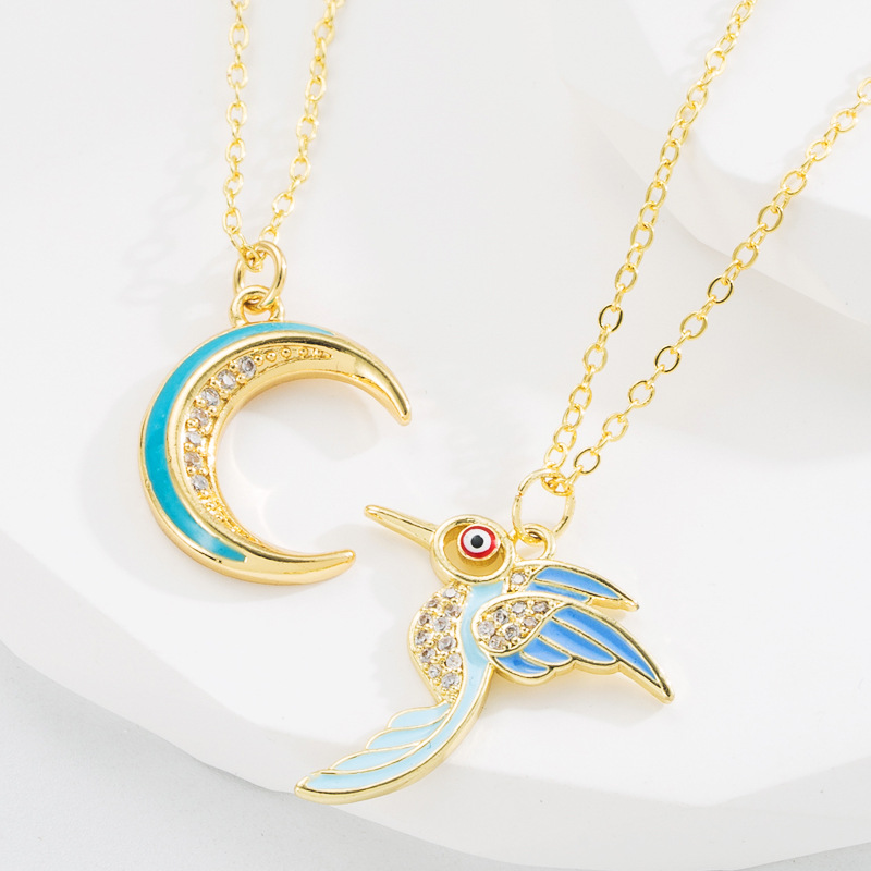 Fashion Cartoon Moon Copper Pendant Necklace Zircon Copper Necklaces