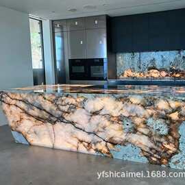 luminated marble island轻奢高级感大理石发光岛台现代厨房