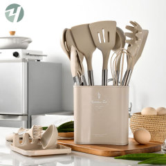 Cross-border new product storage bucket stainless steel tube handle silicone kitchen utensils 11-piece set cooking spatula spoon spatula soup spoon