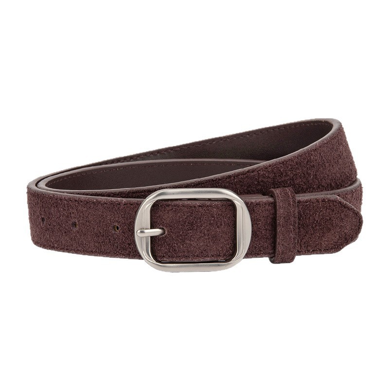 Matte 2.8cm Wide Women's Genuine Leather Belt, Cowhide Suede Trim For Jeans, High-End Pin Buckle British Retro Style - Thumbnail 5