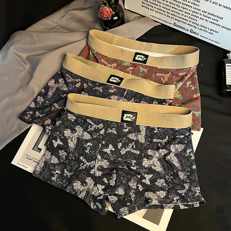 Popular Butterfly Flower Men's Underwear, Pure Cotton Crotch Shorts, Retro Chinese Style, Breathable Boxer Briefs