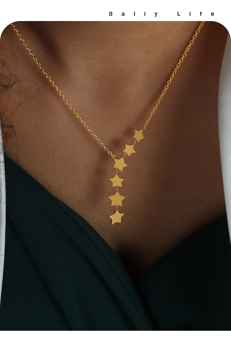 Pendant Necklace Classification cable chain Chain Type 1 Piece Quantity PVD Coated Real Gold Plated Star Titanium Steel Simple Style Waterproof Non Tarnish Pendant Necklace