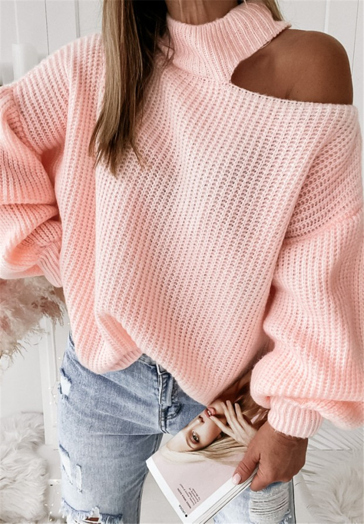 Women's Clothing new sweater sexy off shoulder knitted sweater long sleeved sweater _voghion.com