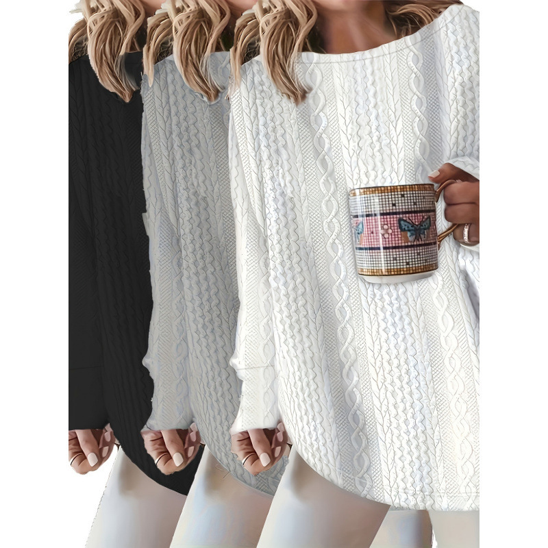 2026 Cross-Border New European and American 3-Piece Large Size Women's Casual Cable Knitted Long Sleeves