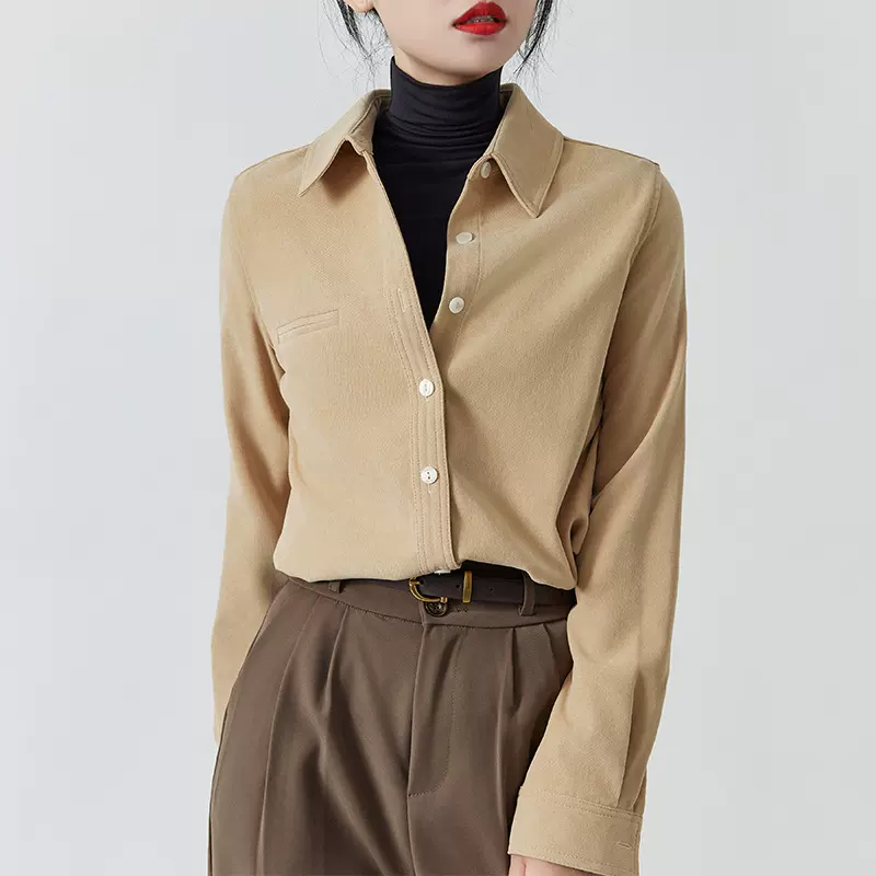 美拉德风 叠穿灯芯绒衬衫女秋冬设计感小众打底上衣加厚磨毛衬衣