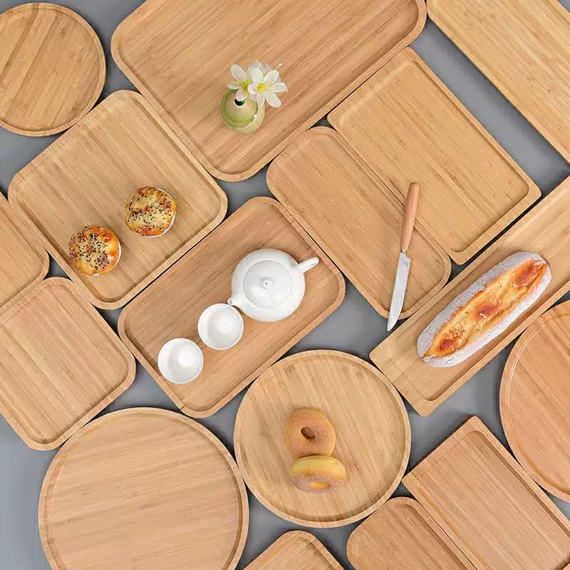 Bamboo tray creative pizza bamboo wood tea tray Japanese rectangular household cake bamboo tray water cup plate barbecue tray