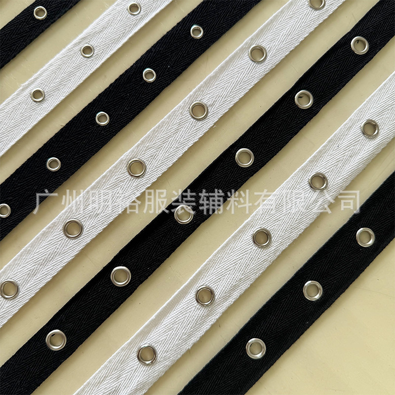 20mm Solid Color Herringbone Pattern Cotton Ribbon with Small Eyelets, Round Eyelet Perforated Webbing for Clothing Decoration and Garment Accessories