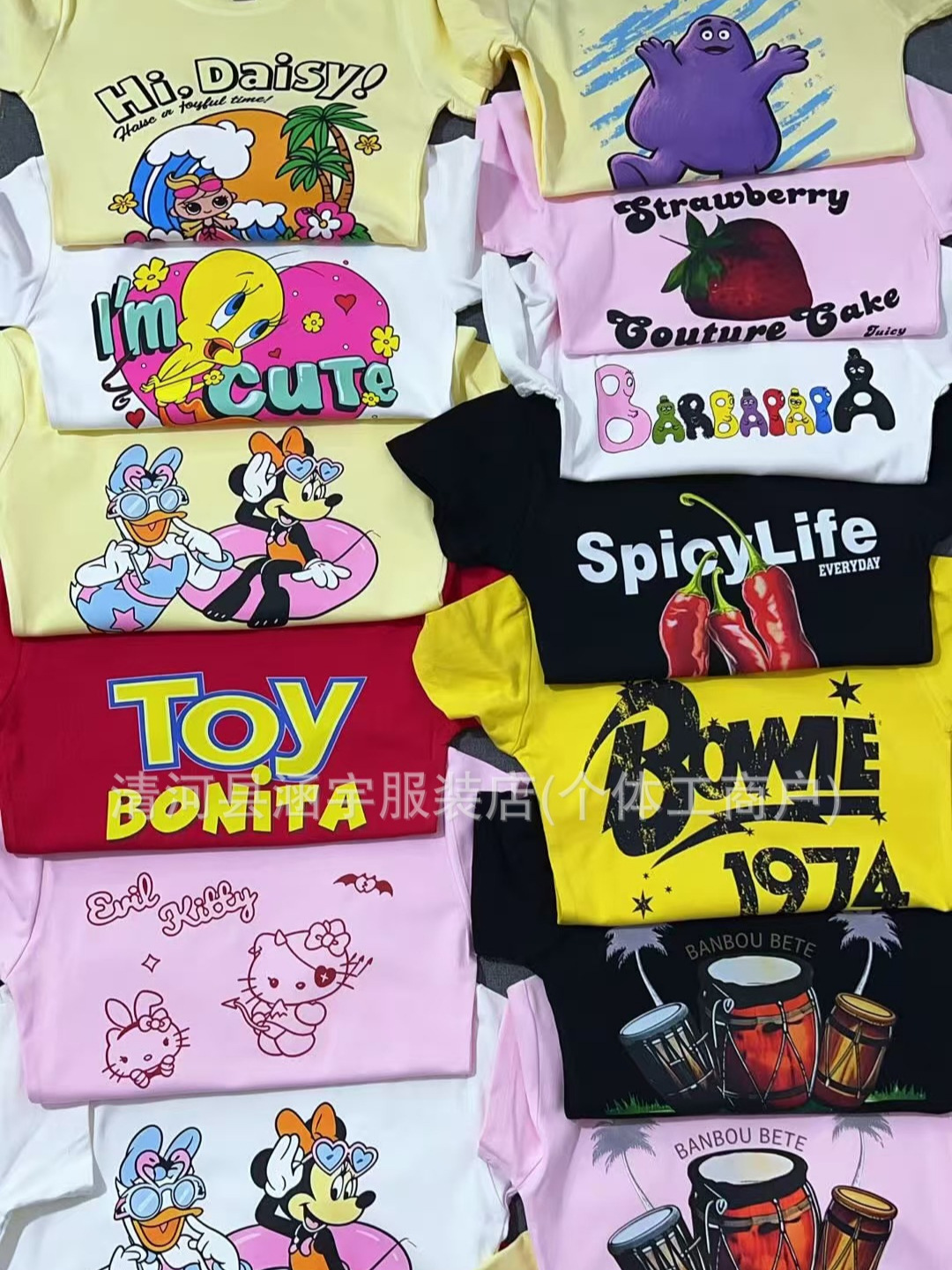 Basictops Women's Short-Sleeved T-Shirt Summer European and American Cross-Border Ribbed Cotton Cartoon Print Basic Top New Style t