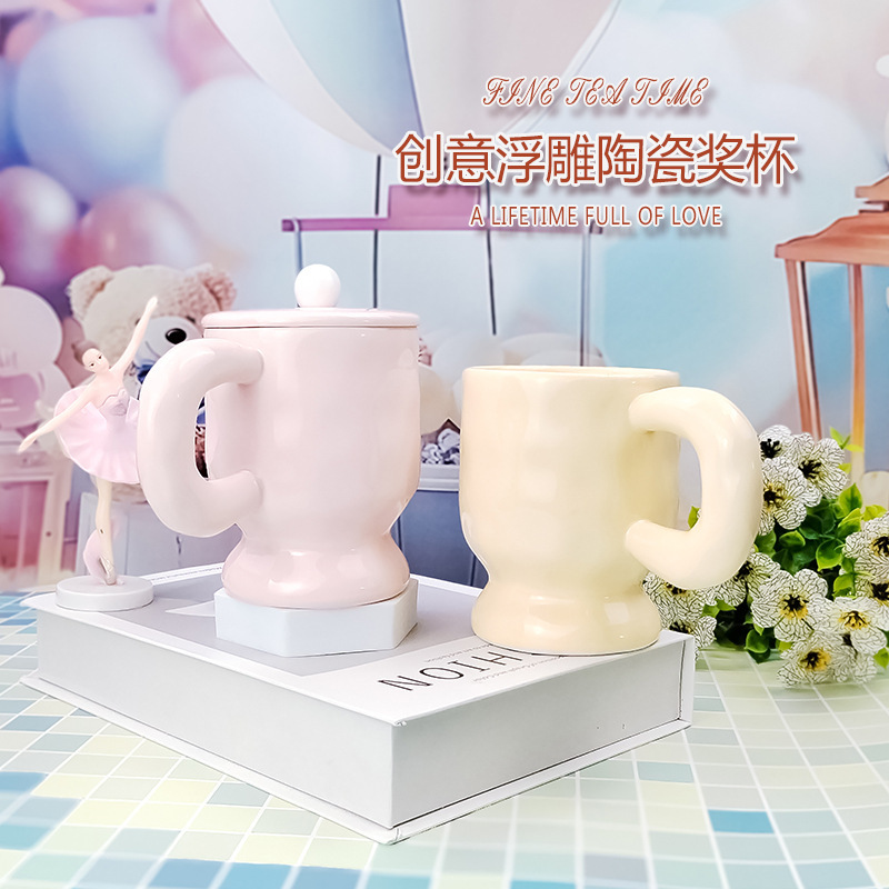 不规则ins风创意石头纹陶瓷杯高颜值马克杯纯色水杯树杆把手杯新|undefined