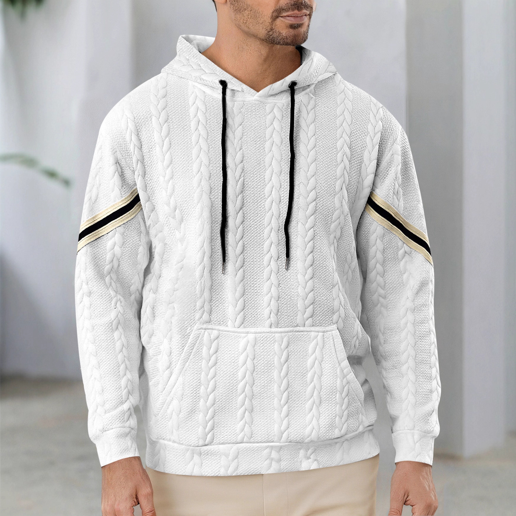 Europa y América transfronterizos otoño nuevo lujo ligero versátil y cómodo hombre Jacquard color sólido alta sensación con sombrero simple suéter hombre