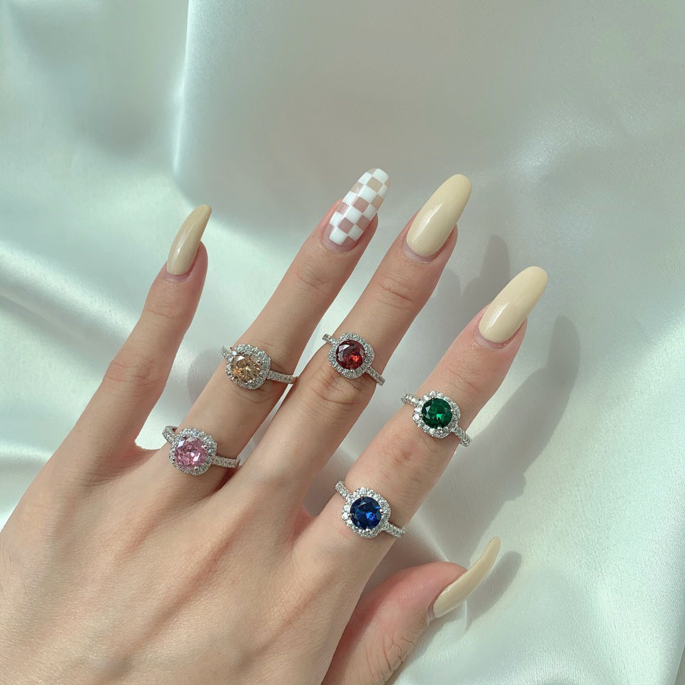 Zircon Inlay Material Silver Zircon Round Rings