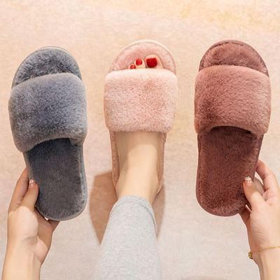 居家棉拖鞋网红毛毛拖鞋女外穿2021新款懒人绒一字家居家用潮拖鞋|ru