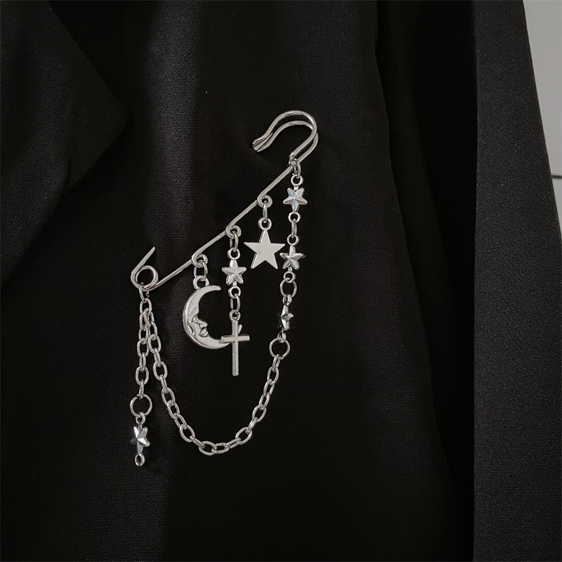 Europäischer und amerikanischer grenzüberschreitender Schmuck: Halbmond-Kreuz-Stern-Brosche, persönliche Anstecknadel für attraktive Frauen, Hut, Kleidung, Anzug_voghion.com