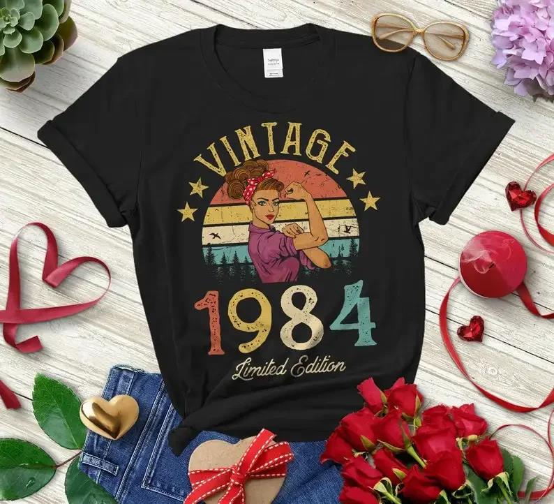 Women's Cotton T-Shirt Retro 1984 Limited Edition Retro Women's T-Shirt Funny 38th Birthday O Collar Shirt Fashion Clothes