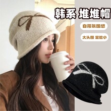 堆堆帽子女秋冬季保暖防寒护耳套头帽蝴蝶结显脸小加厚包头帽冷帽