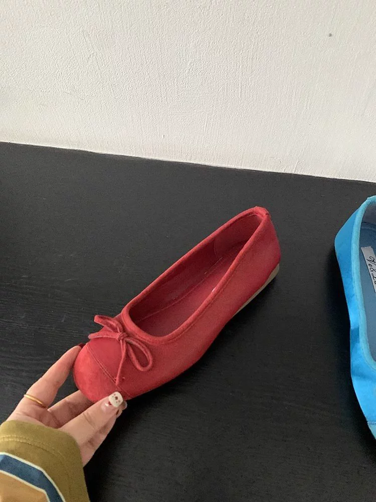 Footwear, blue ballet shoes with bow, french style, soft sole