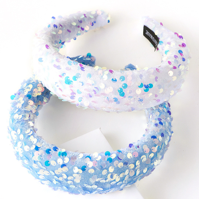 欧美翻转彩色亮片发箍跨境鱼鳞亮片海绵宽边头箍舞会走秀潮发饰女|ms