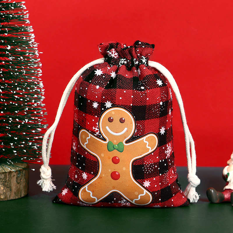 Bolsa de algodón a cuadros de Navidad con cordón Bolsa de embalaje de regalo de caramelo de Navidad Calendario de Adviento bolsa pequeña al por mayor