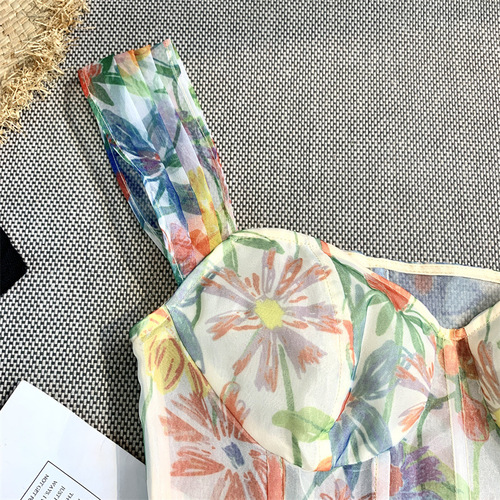 Butterfly wing fishbone cogan yarn printed collar camisole with sexy off-shoulder top for women's summer outer wear new fashion