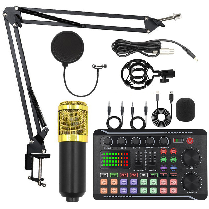 Inglés F998 tarjeta de sonido de transmisión en vivo de teléfonos móviles Inglés equipo de podcast bm800 conjunto completo de equipos de micrófono
