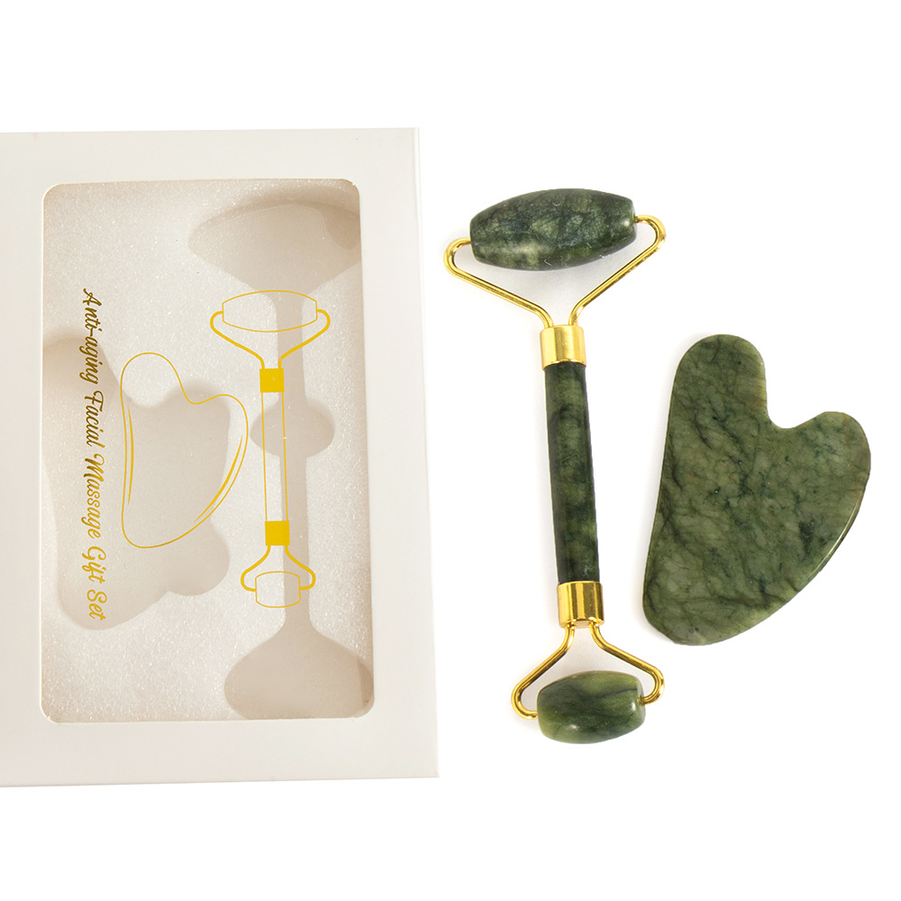 Serie completa de masaje de meridianos de jade de roca de cristales de jade raspador facial masaje de cuello rueda de masaje de belleza