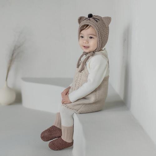 Ins Spring Infant Houndstooth Knit Belted Pants Hoodie Double Button Belted Shorts All-in-One Suit Sweater Crawling Suit