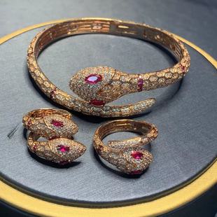 European and American version of Dumesa snake bracelet for women, rose gold, red corundum, full diamond snake earrings, exotic snake ring batch