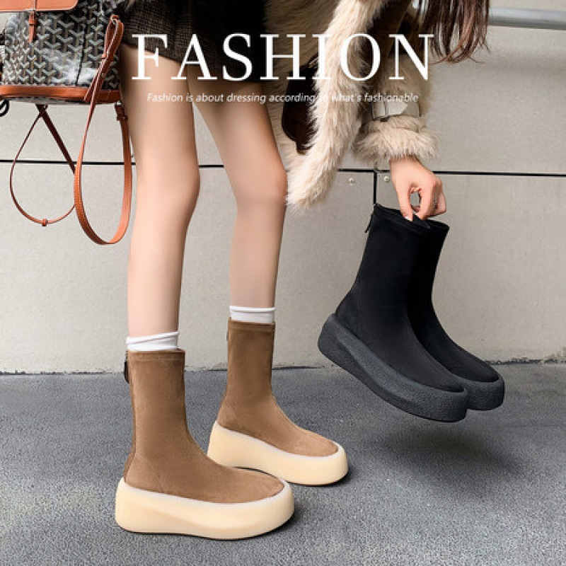 6.5cm High-Heeled Thick-Soled Elastic Boots 2025 New Fashion Versatile Height-Increasing Slim Boots Casual Suede Short Boots for Women 6.5cm High-Heeled Thick-Soled Elastic Boots 2025 New Fashion Versatile Height-Increasing Slim Boots Casual Suede Short Boots for Women