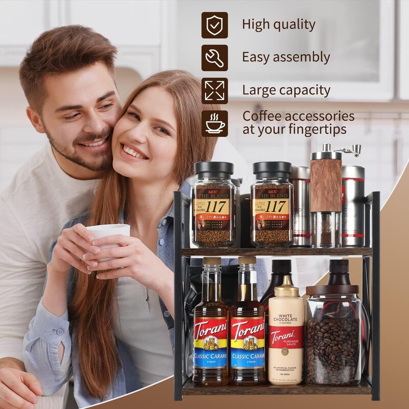 Wooden Double-Layer Storage Rack Kitchen Storage Rack Coffee Spice Rack Bathroom Cosmetics Organizer Rack Retro Industrial Style Wooden Double-Layer Storage Rack Kitchen Storage Rack Coffee Spice Rack Bathroom Cosmetics Organizer Rack Retro Industrial Style