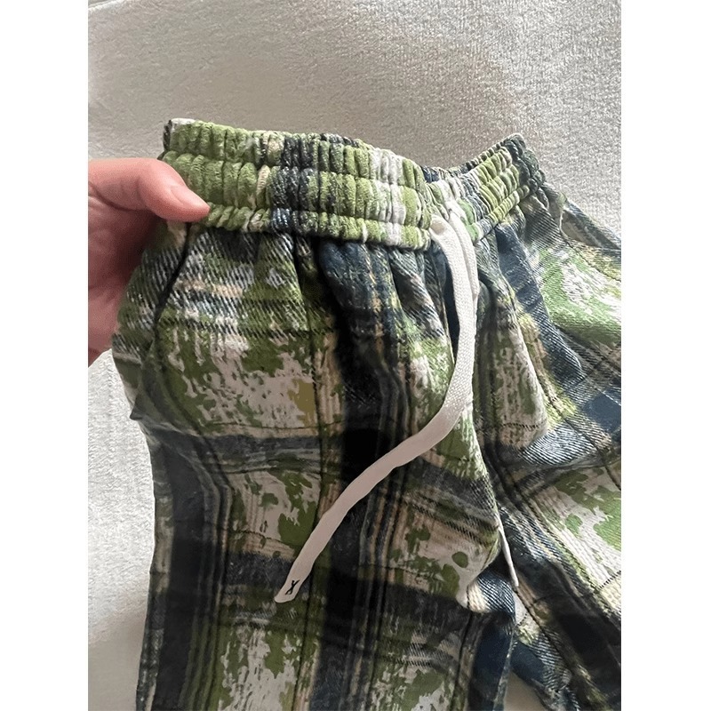Casual Straight Leg Tie Dye Plaid Shorts For Men And Women Loose Fitting Five Point Beach Pants High Street Fashion Summer_viptrois.com