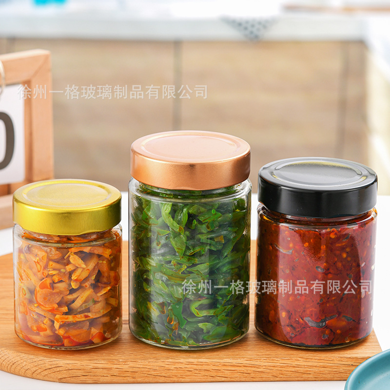 Customized Glass Jar Fish Maw Can Bottle Honey Sauce Pickles Pickles Chili Sauce Sealed Round Glass Bottle