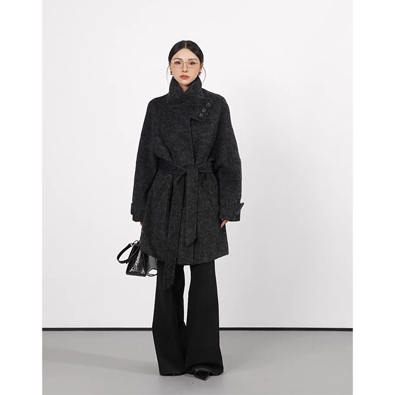 Elegant and Sophisticated Mid-Length Loose Stand Collar Wool Coat, New Autumn and Winter 2025 Women's Style