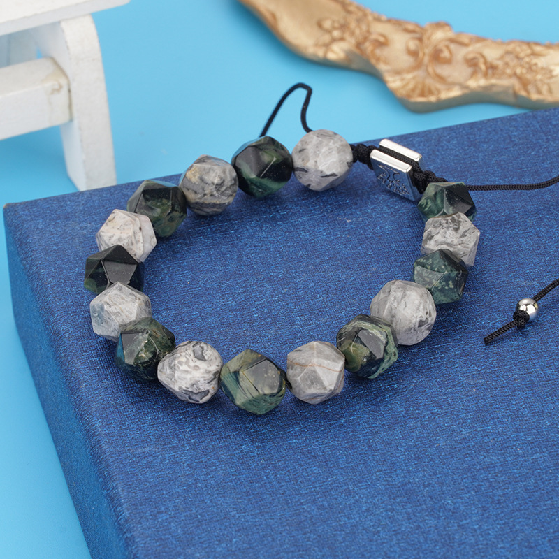 organic agate woven adjustable black bracelet