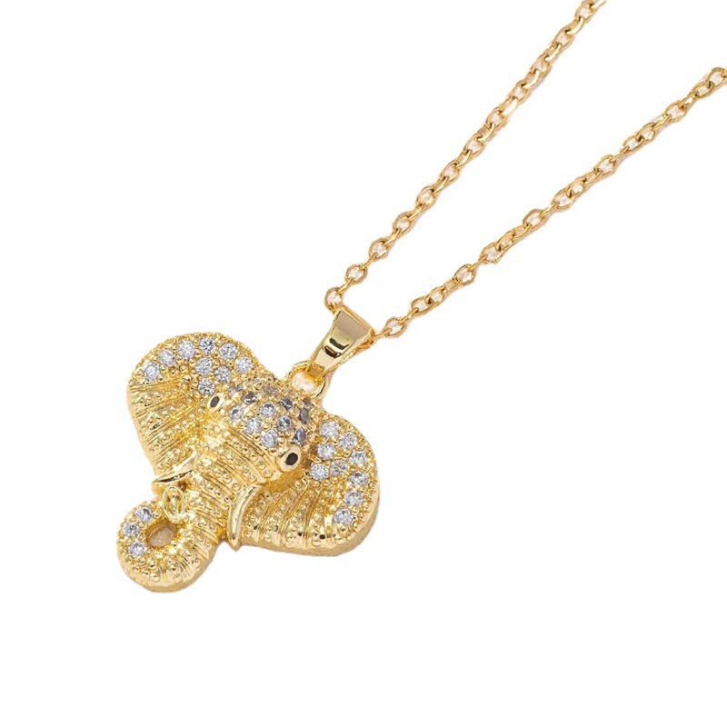 Daily Occasion Copper Material Streetwear Animal Elephant Copper Plating Inlay Zircon Pendant Necklace